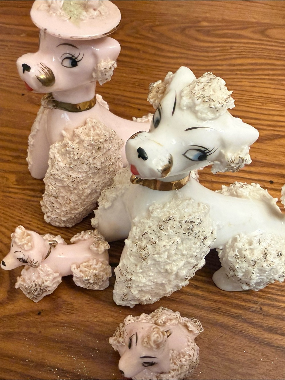 Vintage Ceramic Poodle Figurines - White and Pale Pink